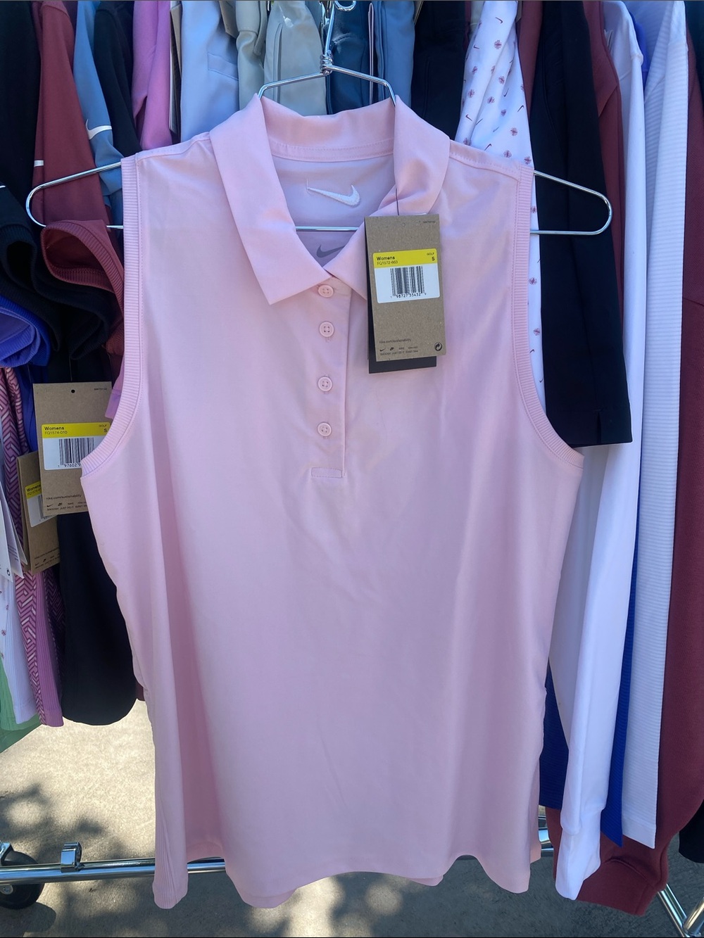 NWT Nike Women’s Baby Pink Sleeveless Golf Polo with White Swoosh, small